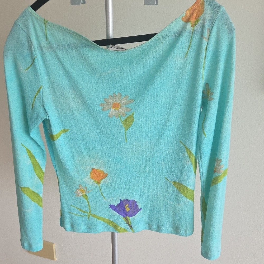 Cavalli Jeans Colorful Boatneck Long Sleeve Top Made In ITALY - Picture 4 of 7